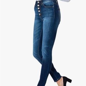 Kan Can Women's High Rise Button Fly Distressed Super Skinny Jeans. Size3/25